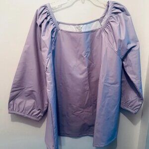 C EST. 1946 Faux Leather Oversized Puff Shoulder Long Sleeve Swing Top Shirt